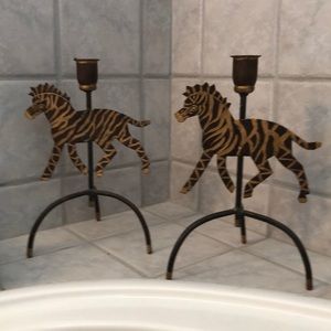 Pair of Metal Zebra Candleholders